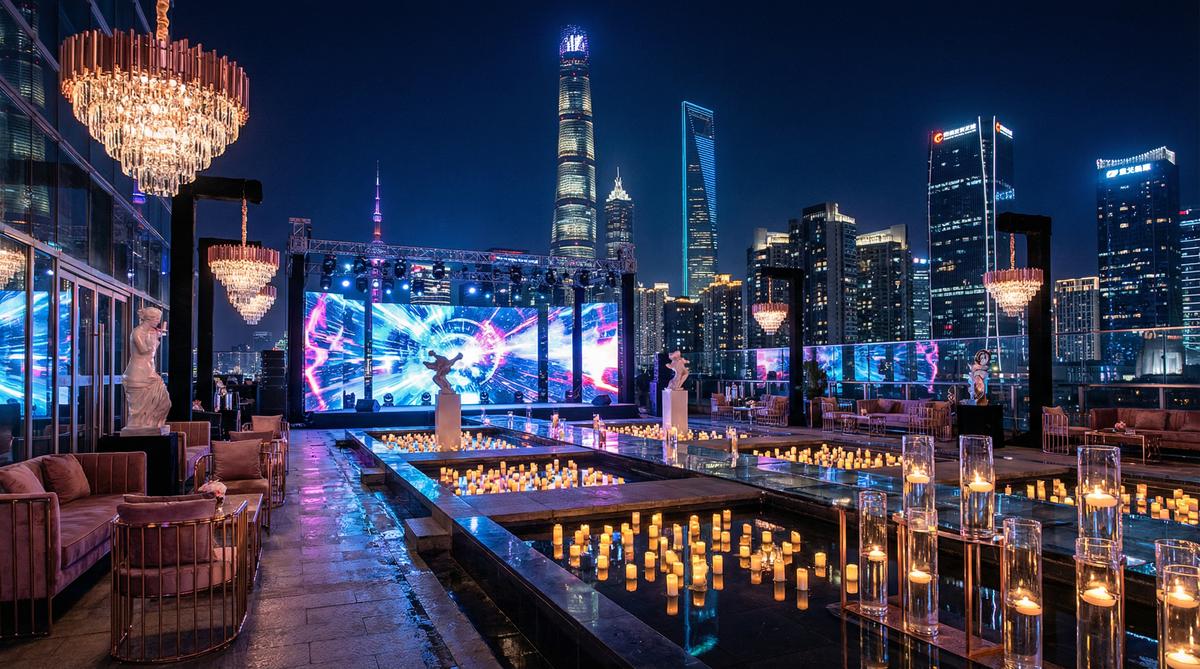 女神视频传媒城市夜景航拍传媒顶层派对实录